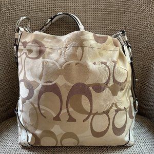 Authentic Coach Carly Optic Jaguar Signature Canvas Shoulder Bag Shimmery Tan